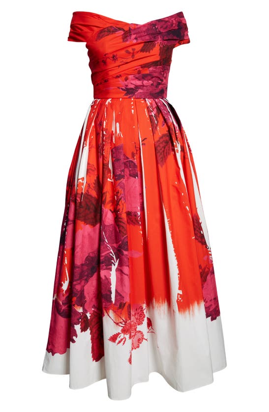 Shop Erdem Rose Poppy Print Off The Shoulder Midi Cocktail Dress