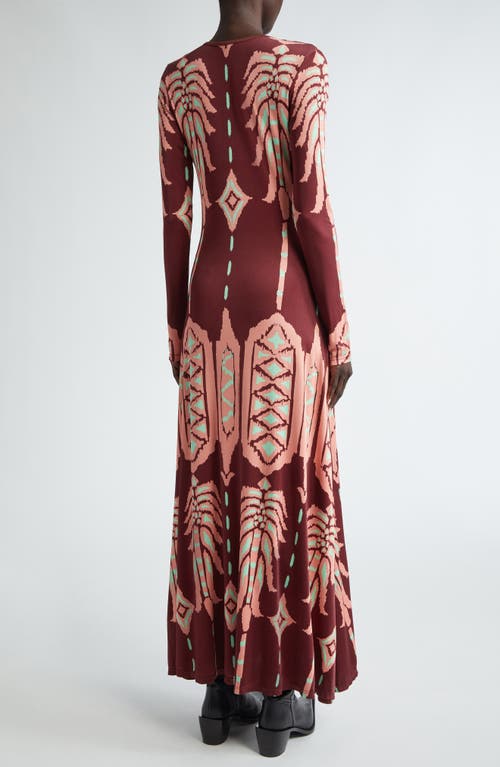 Shop Johanna Ortiz Alma Bordada Print Long Sleeve Knit Dress In Apacheria Wine-salmon-green