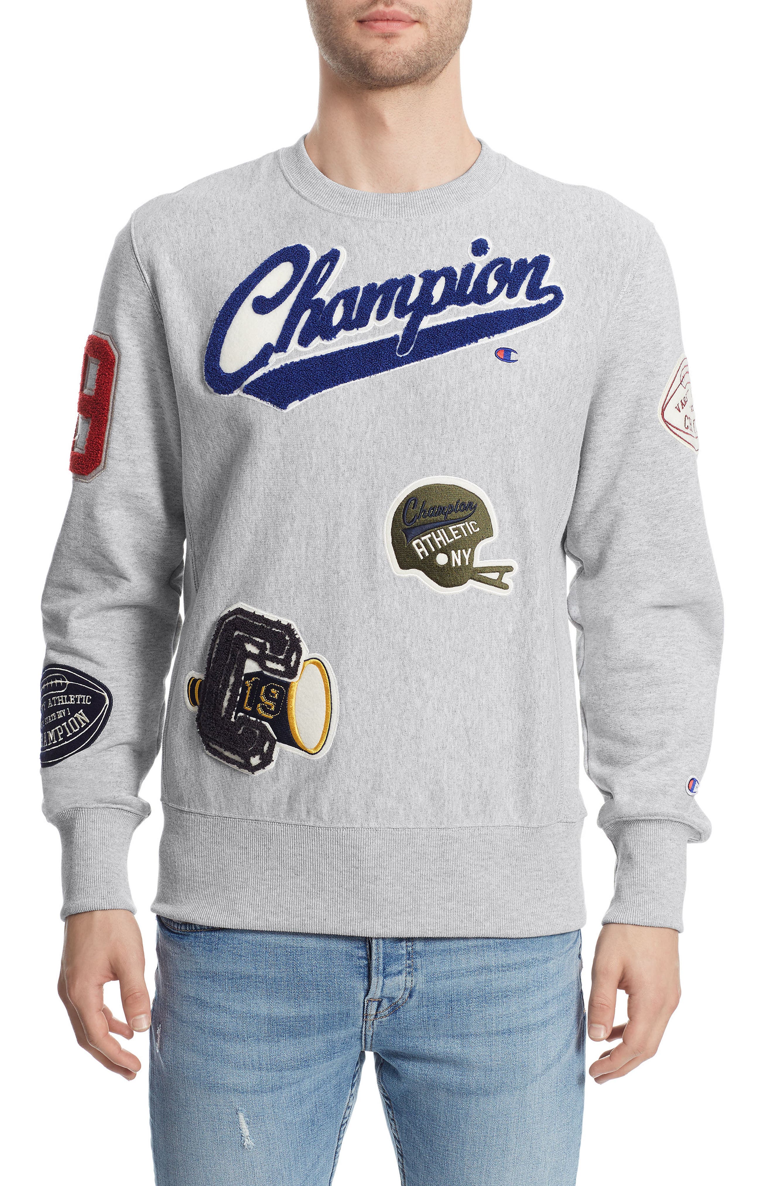 champion reverse weave logo patch sweatshirt