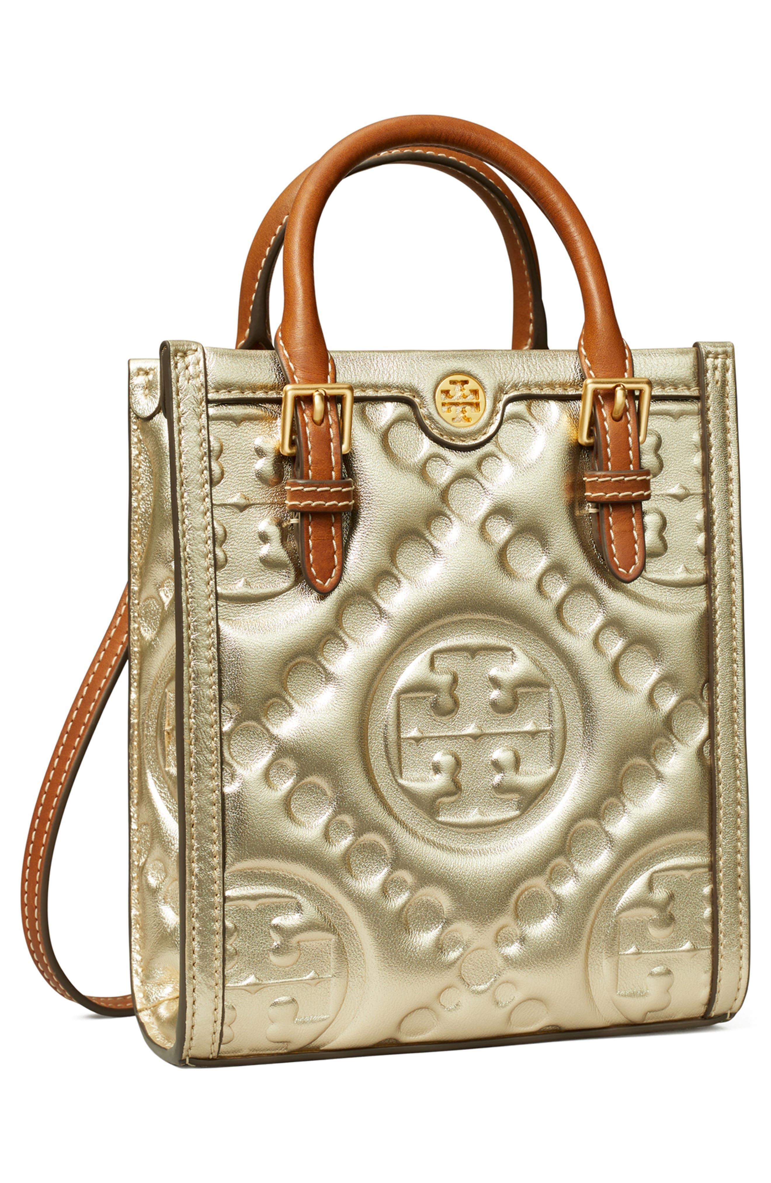 Tory Burch T Monogram Embossed Puffy Metallic Leather Crossbody Bag
