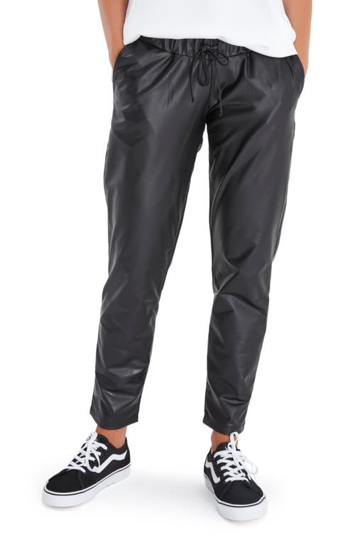 Foldover Waistband Faux Leather Maternity Pants in Black