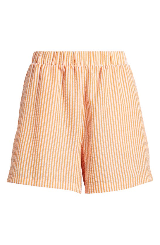 Shop Noisy May Luna High Waist Seersucker Shorts In Tangerine Stripeswhite