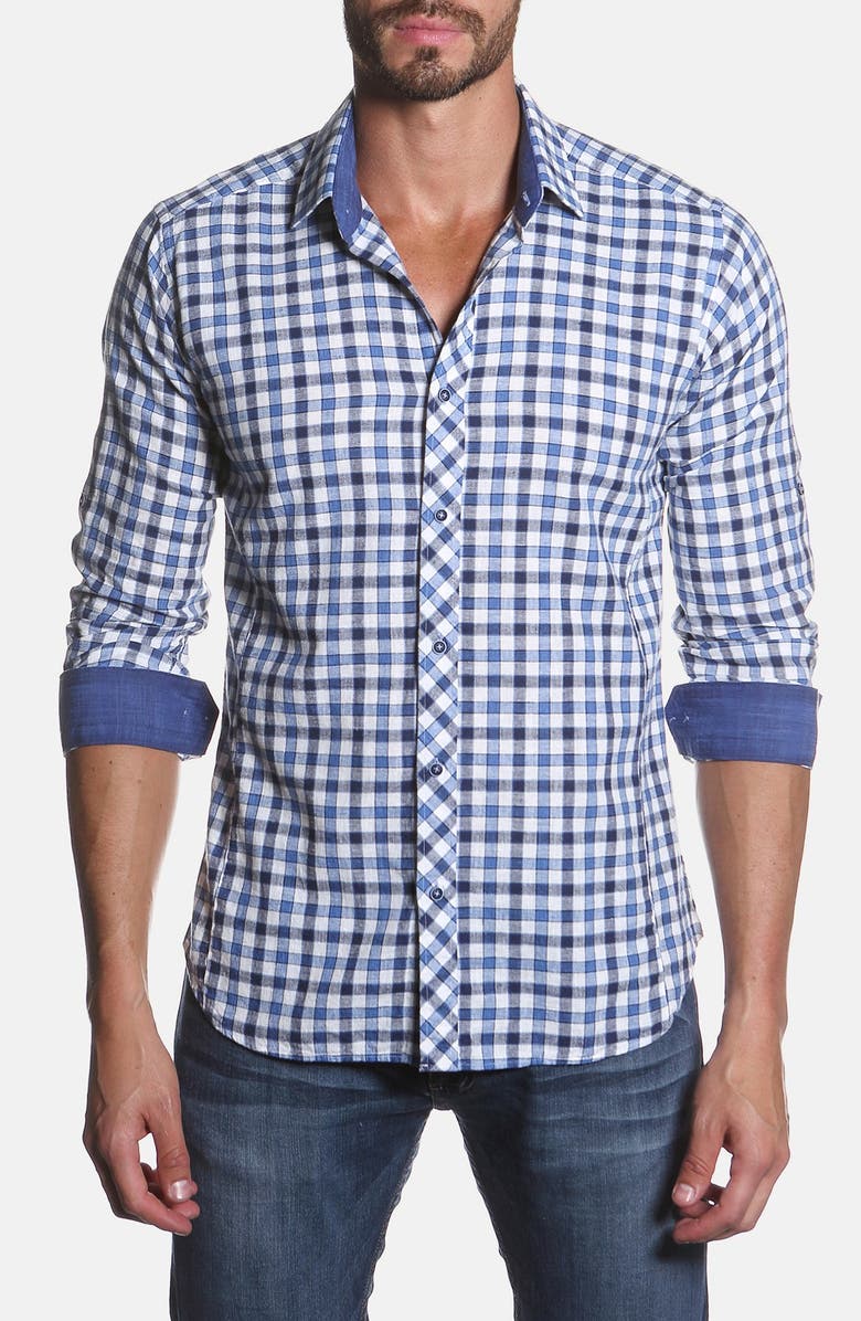 Jared Lang Trim Fit Check Linen Sport Shirt | Nordstrom