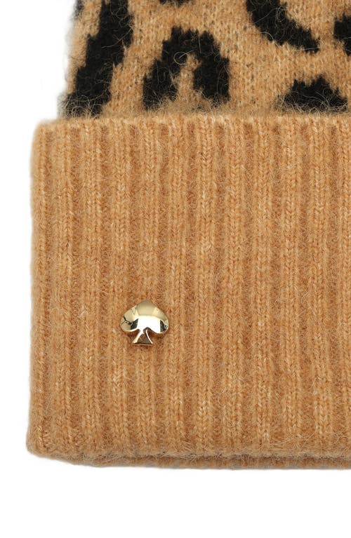 Shop Kate Spade New York Classic Leopard Cuff Beanie In Black/light Tobacco