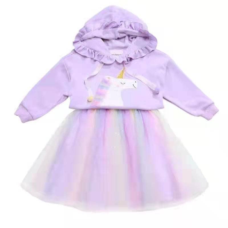 Lola + The Boys Hoodie Unicorn Tutu Set in Lavender 
