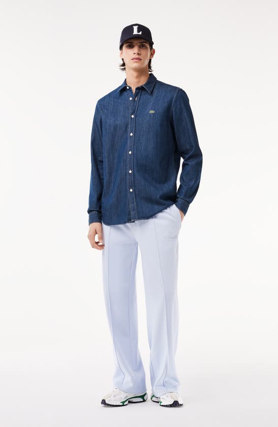 Shop Lacoste Regular Fit Denim Button-up Shirt In Qjh Rinse