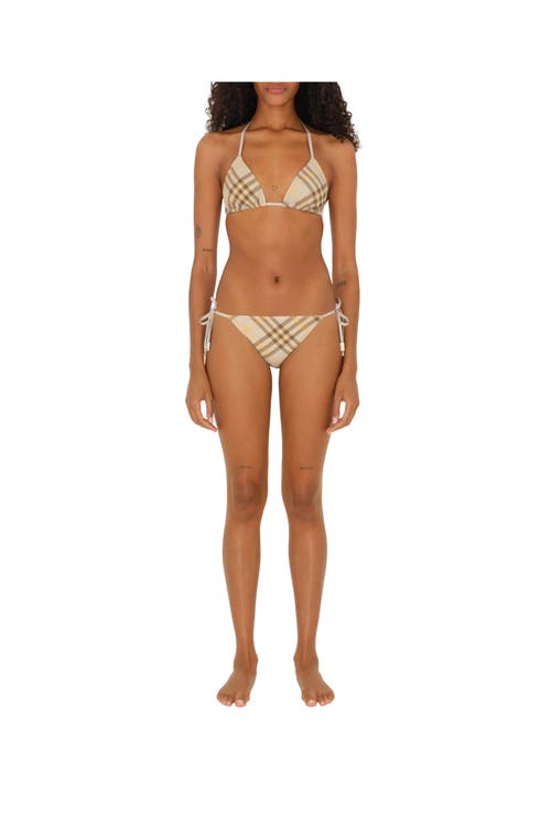 Shop Burberry Check Bikini Top In Wheat