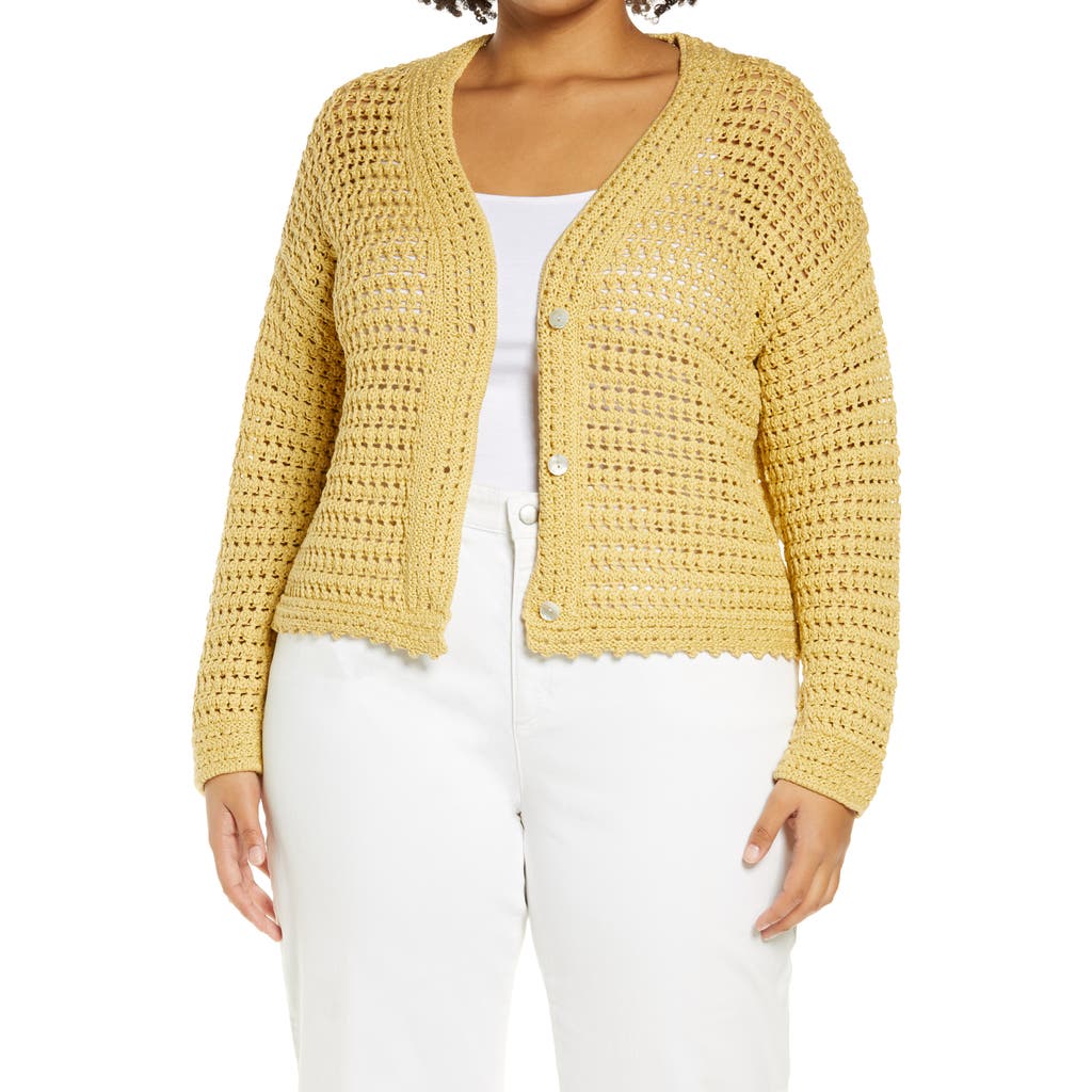 Vince Crochet Cropped Cardigan In Warm Sand