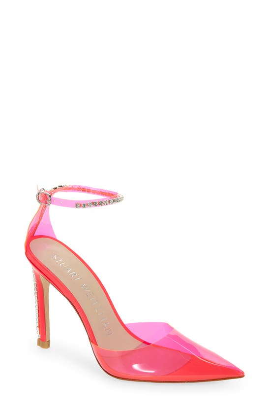 Shop Stuart Weitzman Glam 100 Strap Pump In Neon Pink/ Neon Pink