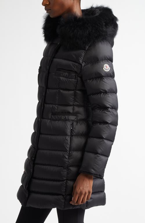 Shop Moncler Hirmafur Hooded Down Puffer Jacket With Removable Genuine Shearling Trim In Black/black