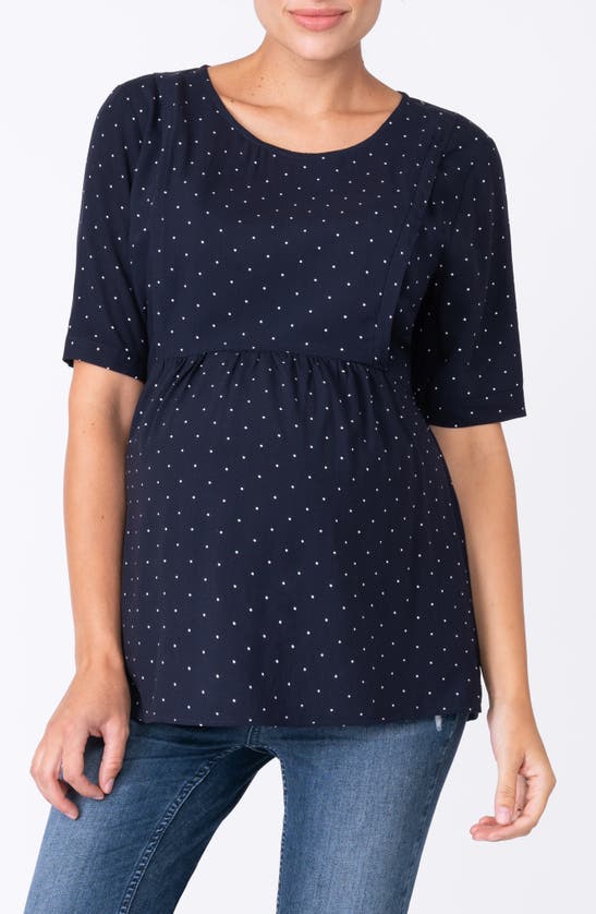 Shop Seraphine Polka Dot Maternity/nursing Top In Navy Dot