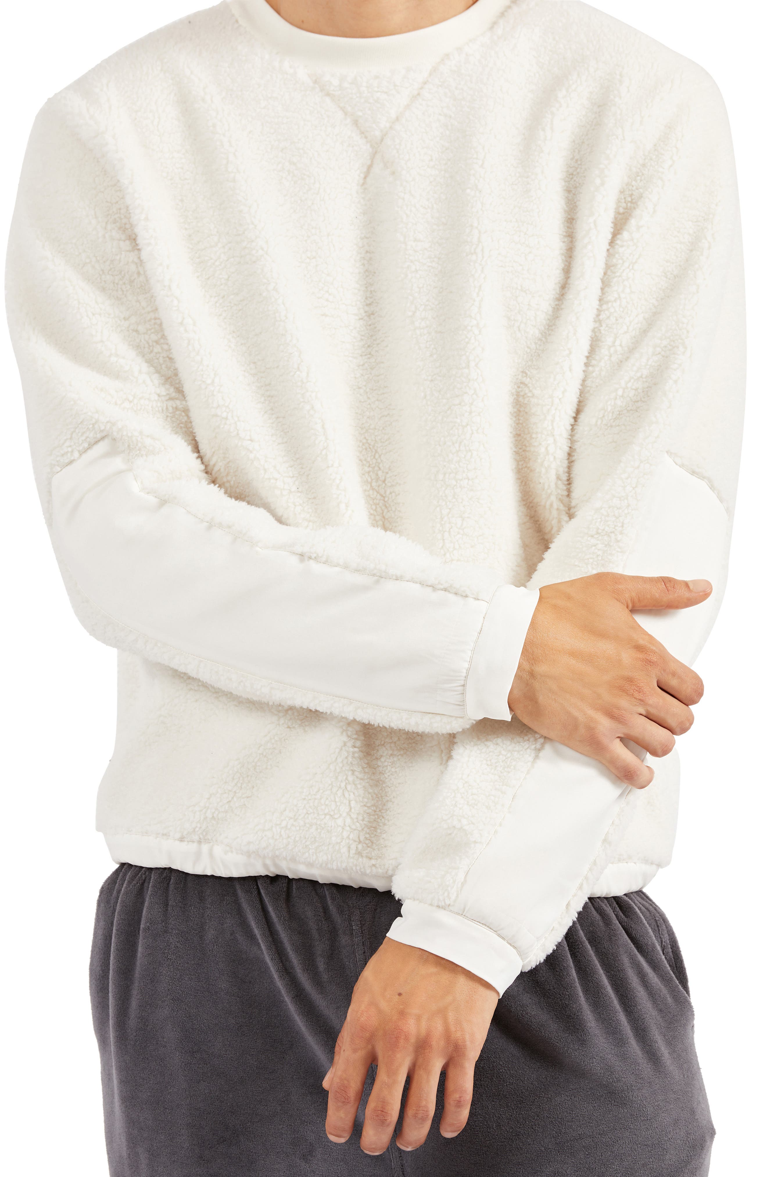 white fleece shirt