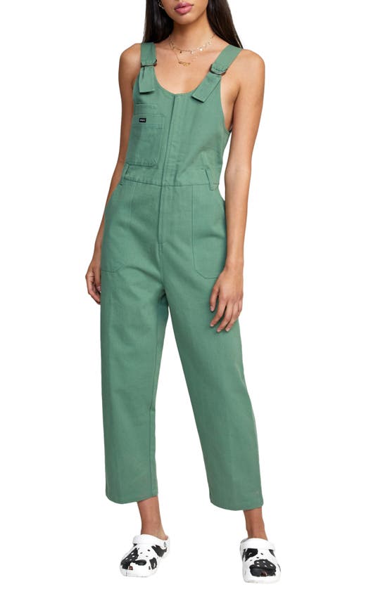 Rvca Utopia Cotton Jumpsuit In Green Ivy