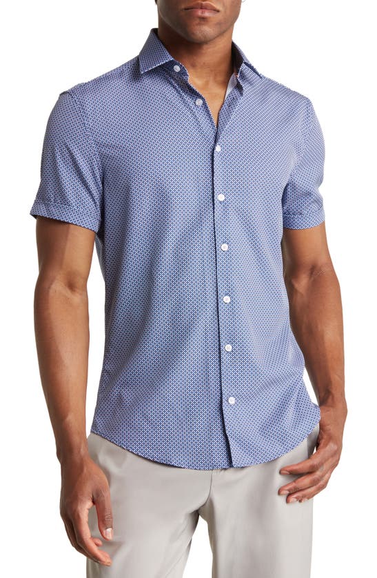 Soul Of London Microdot Stretch Short Sleeve Button-up Shirt In Blue ...