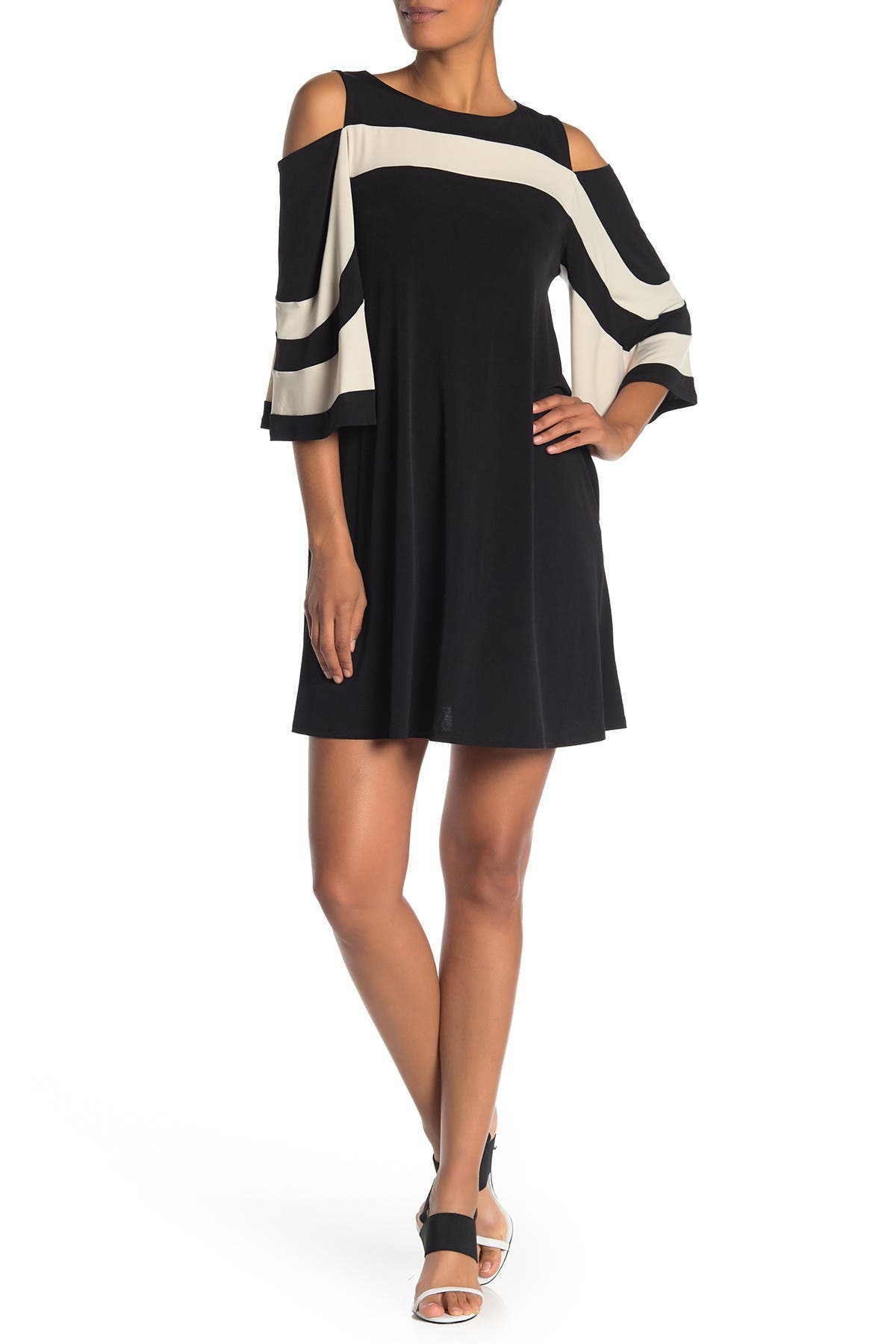 nina leonard cold shoulder dress