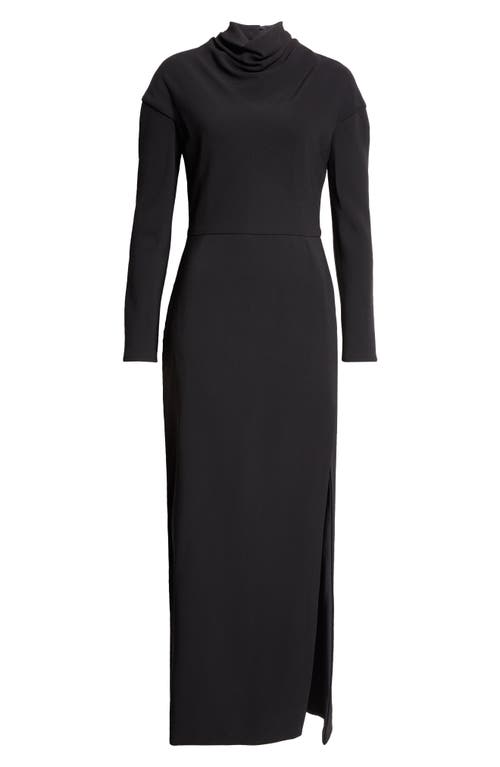 Shop Versace Long Sleeve Side Slit Cady Gown In Black