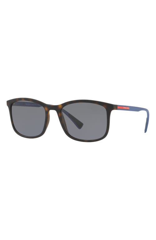 Shop Prada Linea Rossa 56mm Polarized Rectangle Sunglasses In Havana Rubber/grey