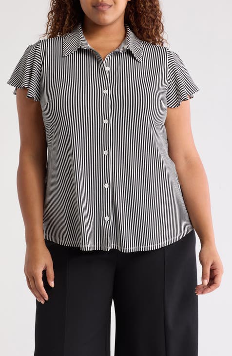 Flutter Sleeve Button-Up Shirt (Plus)