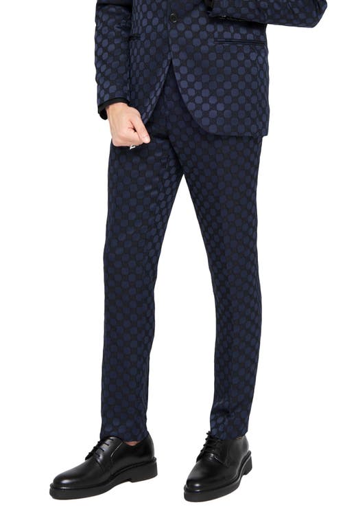 Shop Twisted Tailor Papatya Slim Fit Flat Front Navy Jacquard Trousers