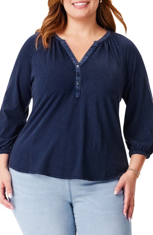 NZT by NIC+ZOE Split Neck Knit Top Dark Indigo at Nordstrom,