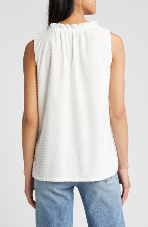 Loveappella Tie Neck Swiss Dot Sleeveless Knit Top In Ivory