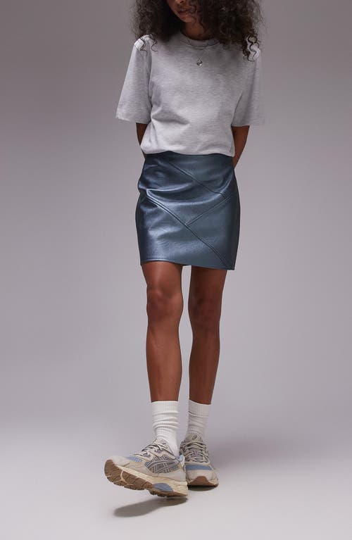 Shop Topshop Pieced Faux Leather Miniskirt In Medium Blue