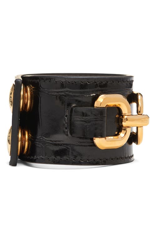 Shop Tom Ford Whitney Croc Embossed Leather Cuff Bracelet In 1n001 Black