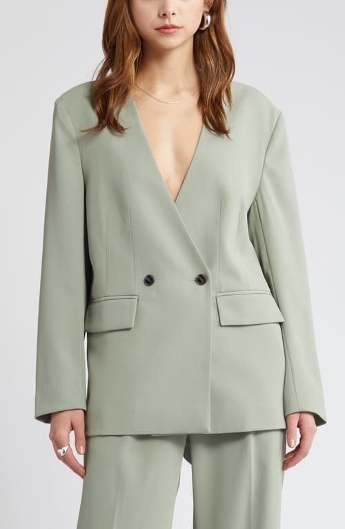 Open Edit Collarless Double Breasted Blazer Green Halo at Nordstrom,