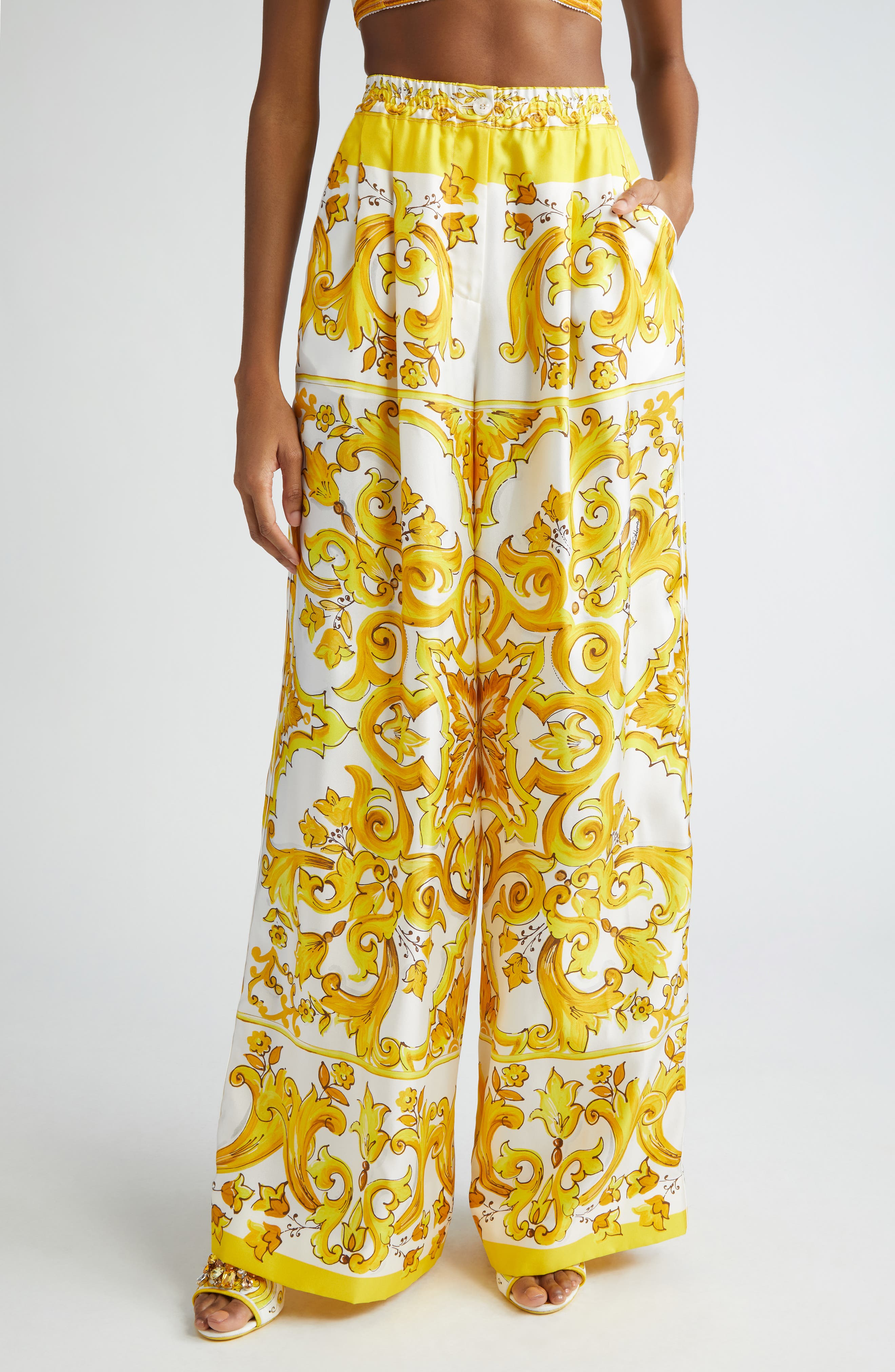 Pantalon De Pyjama Dolce & Gabbana En Soie Rose - Imprimé Floral & Chat - Taille M
