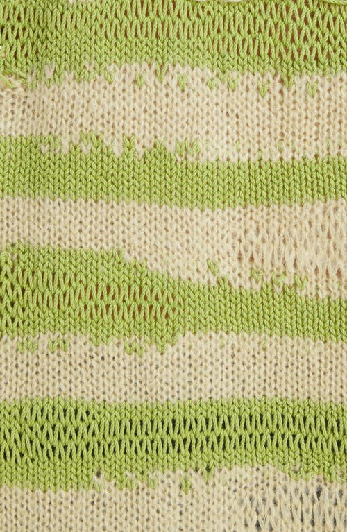 Shop Acne Studios Koliva Distressed Stripe Cotton & Mohair Blend Cardigan In Sage Green/apple Green