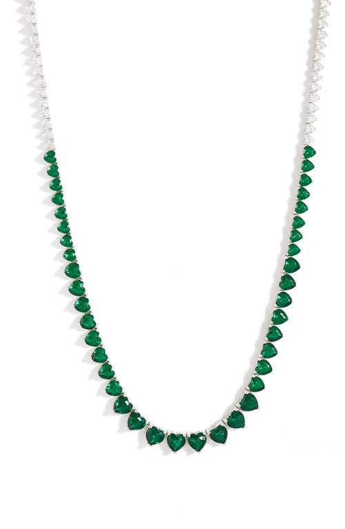 Shop Shymi Graduated Heart Tennis Necklace In Silveralf Green/white