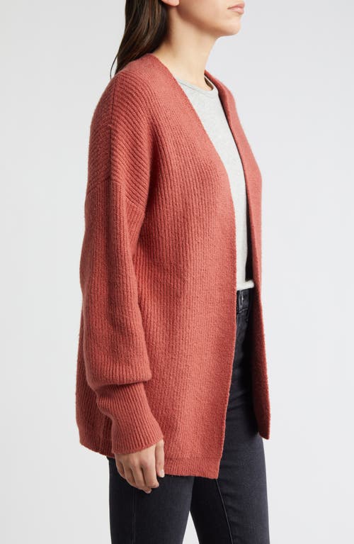 Shop Treasure & Bond Rib Bishop Sleeve Cardigan In Rust Marsala