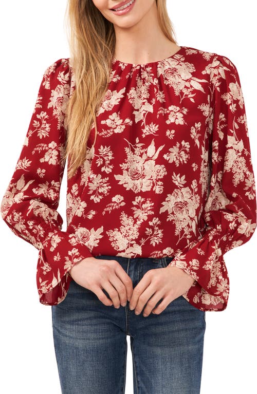CeCe Floral Long Sleeve Ruffle Cuff Top at Nordstrom,