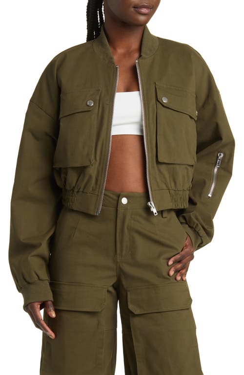 BY. DYLN Les Crop Bomber Jacket in Khaki