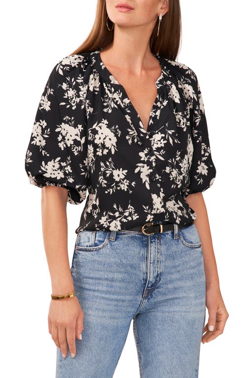 Vince Camuto Floral Print Top in Rich Black at Nordstrom, Size Medium