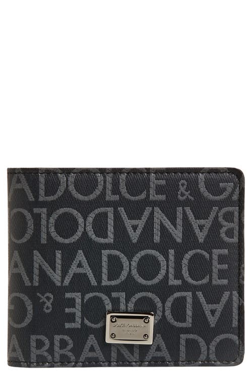 Dolce & Gabbana Coated Canvas Wallet With With All-over Logo In Black/grey