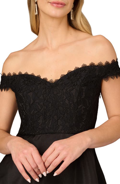 Shop Aidan Mattox By Adrianna Papell Lace & Organza Off The Shoulder Ballgown In Black