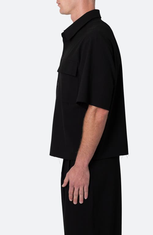 Shop Mnml Oversize Crop Short Sleeve Button-up Shirt In Black