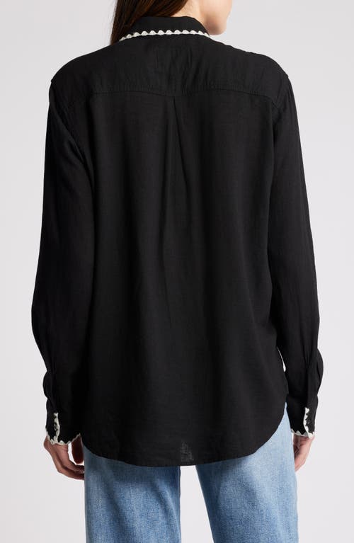 Shop Rails Charli Embroidered Edge Button-up Shirt In Black Blanket Stitch