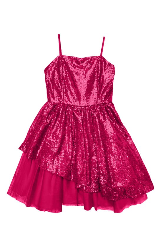 Shop Un Deux Trois Kids' Peekaboo Sequin Party Dress In Fuschia