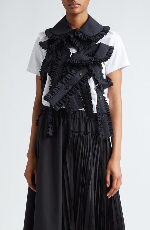 Noir Kei Ninomiya Broad Ruffle Placket Cotton Bib Collar Black at Nordstrom,