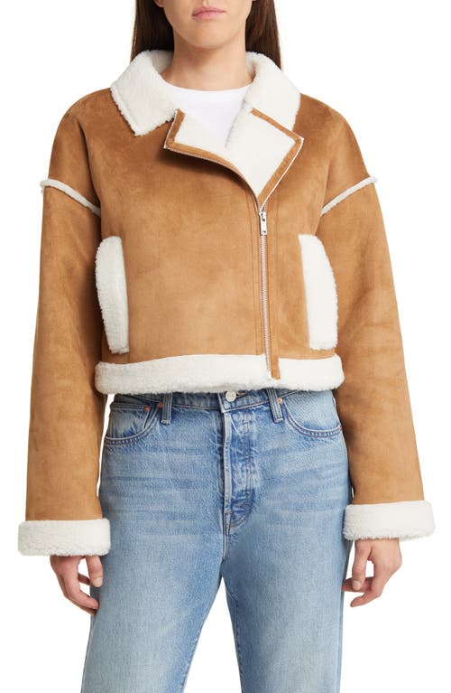 UGG(r) Takara Luxe Fluff Faux Shearling Crop Moto Jacket in Chestnut