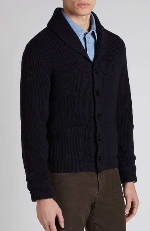 Tom Ford Cashmere Knit Sweater With Buffalo Horn Buttons And Shawl Collar In Hb906 Midnight Navy