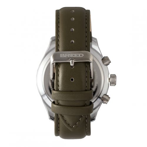 Shop Breed Maverick Chronograph Leather-band Watch W/date In Silver/olive