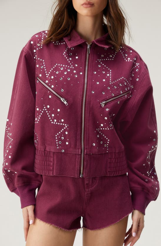 Shop Nasty Gal Embellished Star Denim Bomber Jacket In Pink