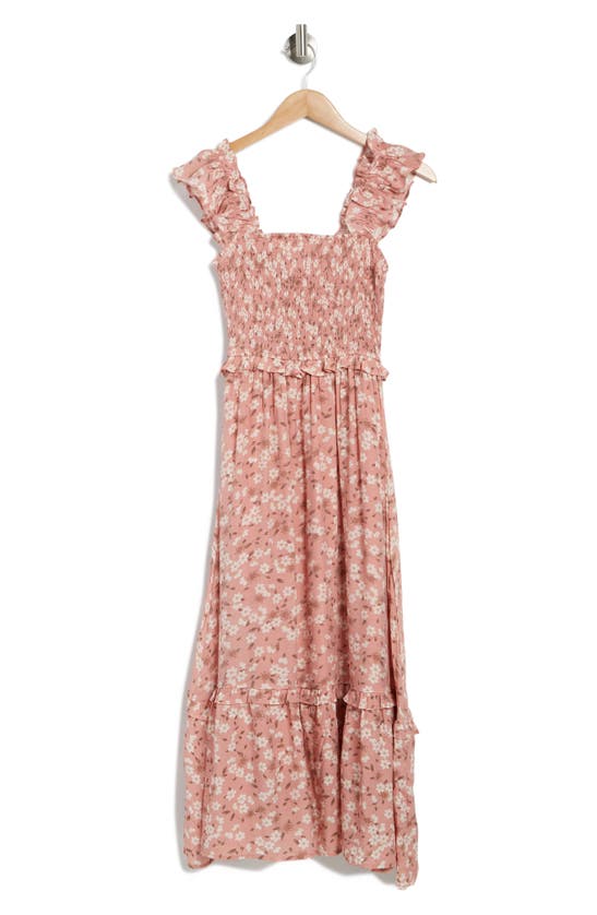 Blu Pepper Ditsy Floral Smocked Midi Dress In Terracotta | ModeSens