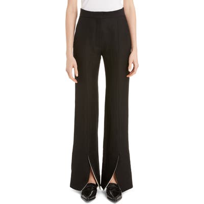 Loewe Front Slit Linen Blend Flare Pants,6 US - Black
