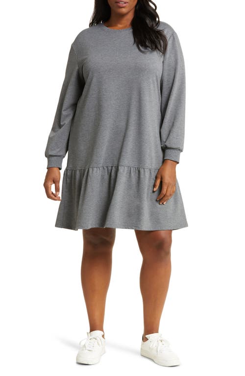 caslon(r) So Soft Ruffle Hem Long Sleeve Sweatshirt Dress in Grey Dark Heather