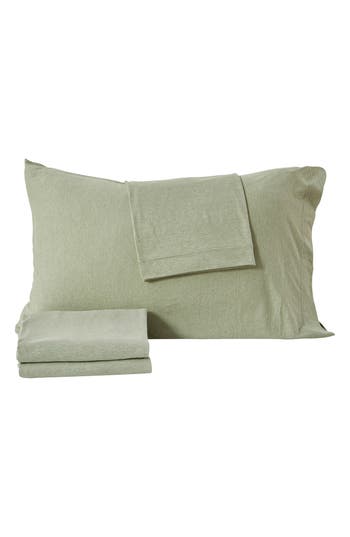 Woven & Weft Jersey Knit Sheet Set In Heathered Eucalyptus