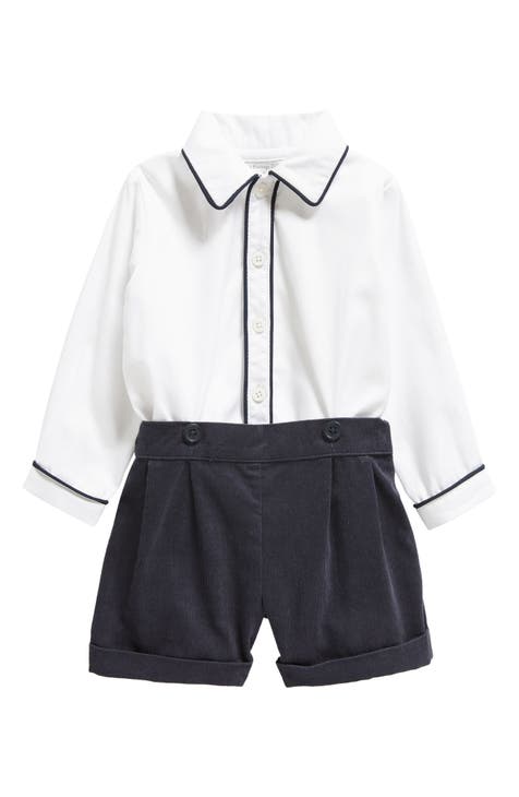 Piped Cotton Button-Up Shirt & Corduroy Shorts Set (Baby)